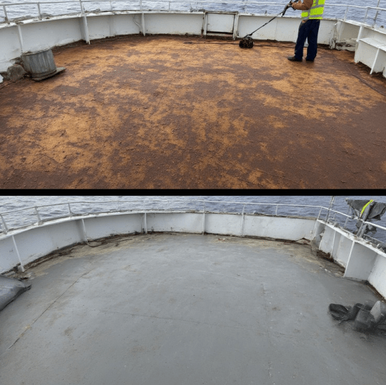 Clean steel surface after rust and scale removal with a needle gun